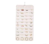 Organizador de joyas colgante de bolsillo de doble cara con colgador giratorio de 360 grados para almacenamiento de joyas en la pared de la puerta del armario (blanco)