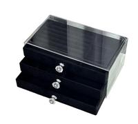 Organizador de joyas con 3 cajones apilables for guardar pendientes, collares y pulseras, estuche for mujer Para Joyas(BLACK)