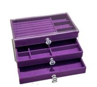 Organizador de joyas con 3 cajones apilables for guardar pendientes, collares y pulseras, estuche for mujer Para Joyas(Purple)