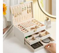 Organizador de joyas de 3 capas con bandeja organizadora de joyas de 2 cajones, cajas de joyería grandes para mujer con organizador de aretes de terciopelo, cajas de joyería y organizadores con