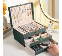 Organizador de joyas de 3 capas con bandeja organizadora de joyas de 2 cajones, cajas de joyería grandes para mujer con organizador de aretes de terciopelo, cajas de joyería y organizadores con