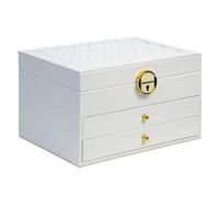 Organizador de joyas de 3 capas con bandeja organizadora de joyas de 2 cajones, cajas de joyería grandes para mujer con organizador de aretes de terciopelo, cajas de joyería y organizadores con