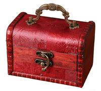 Organizador de joyas de madera vintage con arte floral y asa integrada para un fácil transporte (I)