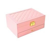 Organizador De Joyas De Viaje Joyero tipo cajón de tres capas con cerradura for guardar collares, pendientes, pulseras y anillos, estuche organizador lujo Para Anillos Y Collares(Pink)