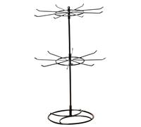 Organizador de joyas expositor giratorio de hierro de 2 niveles con 16 ganchos y base redonda expositor de llaveros para collares pulseras pendientes y anillos.