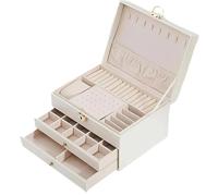 Organizador de joyas for mujer, 3 capas, 2 cajones, gran organizador exhibición Para Pendientes,Anillos(White)