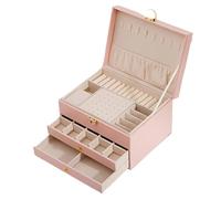 Organizador de joyas for mujer, 3 capas, 2 cajones, gran organizador exhibición Para Pendientes,Anillos(Pink)