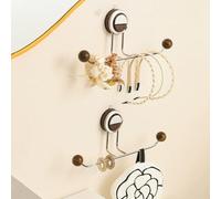 Organizador de joyas montado en la pared para soporte de collares, soporte de almacenamiento de pendientes, soporte de exhibición de pulseras de madera, ganchos de pared aptos para inquilinos (nogal)