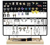 Organizador de joyas para mujer, soporte metálico para aretes, de aretes para mujer, expositor de aretes de madera y metal