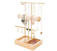 Organizador de joyas QILICZ de 3 niveles, dorado, para pendientes, anillos y collares
