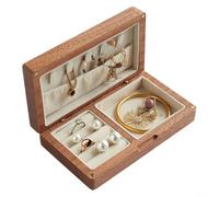 Organizador de joyas retro de madera maciza en nogal oscuro, caja de joyería de madera, interior de franela suave para anillos, pulseras, pendientes y relojes (macassar-blanco)