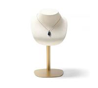 Organizador de Joyas, Soporte para Collares, Colgador de Microfibra Beige para cbra Beige para Collares, Expositor de Joyas de Terciopelo para la Venta, Organizador de Joyas con Base Dorada.