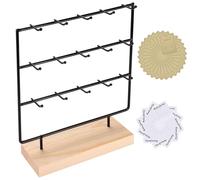 Organizador de Joyas y Pendientes, 3 Niveles con 15 Ganchos - Expositor de Pendientes y Colgador de Collares para Anillos, Pulseras y Llaveros (Negro)
