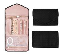 Organizador de Joyería Plegable Joyería Estuche Cuero Impermeable,Joyeros Enrollables Viaje,Rollo Organizador para Joyas de Viaje Bolsa Rollo de Joyas para Collares Pendientes Anillos Pulsera (Negro)