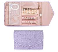 Organizador de Joyería Plegable Joyería Estuche Cuero Impermeable,Joyeros Enrollables Viaje,Rollo Organizador para Joyas de Viaje Bolsa Rollo de Joyas para Collares Pendientes Anillos Pulsera (Morado)