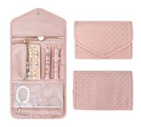 Organizador de Joyería Plegable Joyería Estuche Cuero Impermeable, Joyeros Enrollables Viaje, Rollo Organizador para Joyas de Viaje Bolsa Rollo de Joyas para Collares Pendientes Anillos Pulsera, Rosa