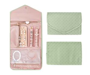 Organizador de Joyería Plegable Joyería Estuche Cuero Impermeable,Joyeros Enrollables Viaje,Rollo Organizador para Joyas de Viaje Bolsa Rollo de Joyas para Collares Pendientes Anillos Pulsera (Verde)