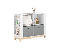 SoBuy KMB85-W Organizador de Juguetes Librería Infantil Multifuncional Armario para Niños con 6 Estantes Laterales 2 Cestas y 2 Compartimientos Abiertos Blanco 100 x 35 x 80 cm ES