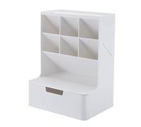 Organizador de lápices multifuncional con cajón de 6 compartimentos, ranura inclinada para bolígrafo, maquillaje apilable para dormitorio, tocador, maquillaje