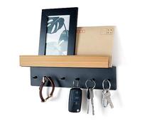 Organizador de Llaves de Madera con Estante, Soporte Para Llaves con 6 Ganchos, Pared Para Entrada, Pasillo, Cocina
