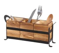 Organizador de madera, 3 compartimentos con asa portátil, elegante organizador de cubiertos, gabinete de cocina, tenedores y cucharas, para el hogar, mesa de comedor, restaurante, hotel, picnic al