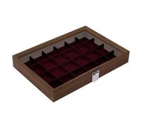 Organizador de madera a prueba de polvo con tapa de y 24 rejillas | Caja expositora para joyas, muestras minerales, sala de estudio, aula, educación geológica, color negro y rojo