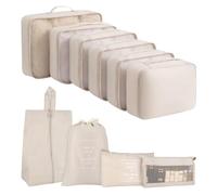Organizador de Maleta 10 Piezas,Set de Packing Cubes Impermeables, Bolsas de Ropa, Neceser de Cosméticos y Organizador de Viaje Multifuncional para Equipaje, Zapatos y Ropa Interior,Beige