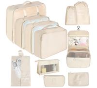 Organizador de Maletas de 11 Piezas, Bolsas Viaje Organizador, Organizadors Maleta Bolsas para Viaje Zapatos Cubos de Embalaje Ropa Cosméticos Ropa Interior -Beige