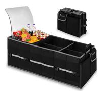 Organizador de maletero con bolsa térmica integrada a prueba de fugas, organizador de carga plegable para SUV con tiras inferiores antideslizantes, 3 compartimentos grandes, plegable, impermeable,