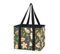 Organizador de maletero de automóvil, bolsas de compras reutilizables de pan de jengibre en verde, plegable, grande, con asas largas, para sedanes, furgonetas, automóviles, comestibles, 1 paquete