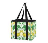 Organizador de maletero de coche, bolsas de compras reutilizables para comestibles, elefantes, verde y amarillo, con forma de caja de arte con parte inferior dura y asas largas para cocina, picnic, 1