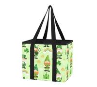 Organizador de maletero de coche, respetuoso con el medio ambiente, bolsas reutilizables para el día de San Patricio, gnomo y castillo, bonita bolsa de comestibles ligera con parte inferior dura y