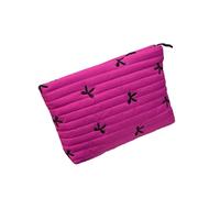 Organizador de maquillaje acolchado, diseño de lazo, espacioso, lavable, bolsa de almacenamiento de cosméticos para viajes esenciales, rosa roja