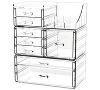 Organizador de maquillaje apilable transparente para cosméticos, caja de almacenamiento apilable con 8 cajones, organizador de maquillaje de 3 capas para tocador, baño, dormitorio universitario,
