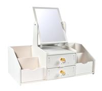 Organizador de Maquillaje con Espejo, Organizador de Cremas y Cosmeticos de Plastico Blanco con Cajonera, Vitrinas para el Tocador, Escritorio, Joyas