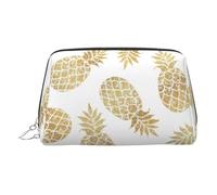 Organizador de maquillaje con fondo de piña dorada, listo para viajar, bolsa de aseo portátil para mujer, Silver, Talla única, Neceser