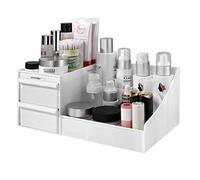 Organizador de Maquillaje con Gavetas, Escritorio Cajón De Tipo Caja de Almacenamiento de Cosméticos para Joyería Accesorios, Vitrina Sobre Encimera para Baño Tocadores Blanco