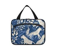 Organizador de maquillaje de viaje con gancho para colgar, diseño de flores de leopardo azul y blanco, bolsa de cosméticos lavable para viajes, mujeres, vacaciones, bolso para maquillaje, L