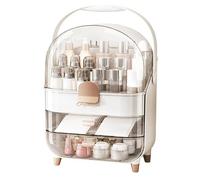 Organizador de Maquillaje Elegante Caja Maquillaje Beauty Organizer con Asa y Tapa Transparente Soporte Almacenamiento Cosmeticos con Cajones Makeup Skincare Expositor de Plástico