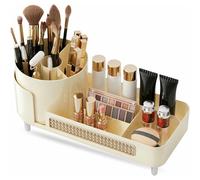 Organizador de Maquillaje Giratorio , Almacenamiento de Cosméticos, Soporte para Brochas, Portacosméticos para Tocador y Baño, color Beige