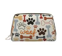 Organizador de maquillaje grande con estampado de huellas de perro con diseño de huesos, estuche versátil con cierre de cremallera seguro para mujer, Gold, One Size