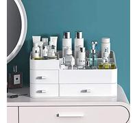 Organizador de maquillaje para tocador, organizador de escritorio grande con cajones, almacenamiento de cosméticos para el cuidado de la piel, cepillos, sombra de ojos, lociones, tocador, mostrador de