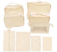 Organizador de Maquillaje Portátil Beige de Poliéster Plegable | Cierre Cordón, Reduce Arrugas de Ropa, Multiusos para Vacaciones y Camping, Formato Compacto