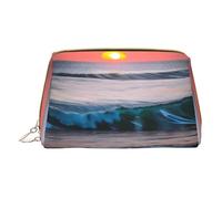 Organizador de maquillaje Sunset and Sunrise con olas del océano, bolsa de aseo fácil de transportar para cosméticos, cuidado de la piel, accesorios, White, Talla única, Neceser
