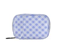 Organizador de medicamentos a cuadros azul y blanco con compartimentos desmontables, pastillero portátil de viaje para bolso