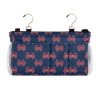 Organizador de mesita de noche, estilo retro, cangrejo loco, azul marino, rojo, bolsa de almacenamiento con bolsillos, organizador para colgar mandos a distancia, teléfono, dormitorio universitario