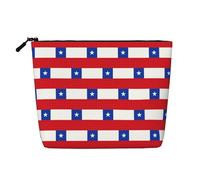 Organizador de mujer resistente al agua, diseño de bandera de Chile, bolsa de maquillaje de cáñamo falso, estuche grande para cosméticos