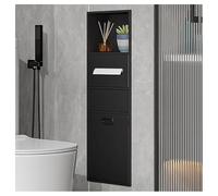 Organizador de nicho para Ducha de Montaje en Pared: Estante Empotrado de Acero Inoxidable para baño con Papelera para Almacenamiento en el hogar y hoteles, no Requiere Azulejos (Negro, 30x8