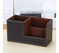 Organizador de oficina multifuncional de piel sintética, portalápices con 3 compartimentos, organizador de escritorio para el teléfono móvil y material de oficina, color negro