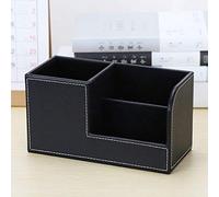 Organizador de oficina multifuncional de piel sintética, portalápices con 3 compartimentos, organizador de escritorio para el teléfono móvil y material de oficina, color negro
